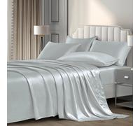 P Pothuiny sbanas de satn llenas (6 piezas de gris plateado) - sbanas de cama satinistas sedosas juego de cama con ropa de cama satinada extra sua