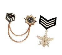 P Prettyia 2 Pcs Broche en Forma de Medalla Militar + Cadena de Insignia Ejército, Regalo para Hombre, Dorado