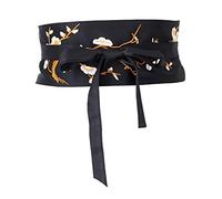 P Prettyia Faja de Cinturones Obi Correa de Cintura Ancha con Cordón Banda Tela Sedosa Bordada Accesorios para Mujer - Negro, 235cm