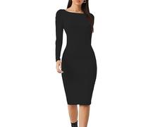 P&R DANCEWEAR LTD Vestido bodycon de manga larga midi maxi de verano para mujer, moderno y multiusos, Negro , M-L