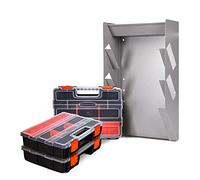 P-SH-Kit de bolsa colgante para almacenamiento de estanterías de furgoneta, 3 cajas de almacenamiento de plástico con 1 juego de soporte organizador colgante para piezas pequeñas, tornillos y