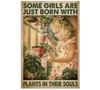 P ster retro de hojalata de aluminio con texto ""Algunas chicas nacen con plantas en el alma"", de 8 x 12 pulgadas.