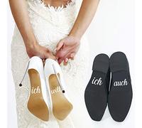 P023 - Juego de pegatinas para zapatos, diseño con texto "ich will" y "ich auch" para novia y novio, color blanco