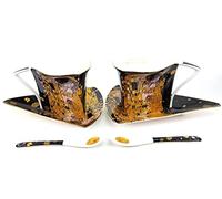 P1 2 tazas, 2 platillos y 2 cucharas de porcelana, diseño de Gustav Klimt