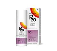 P20 Crema solar SPF 50+, Urban Shield, protección hasta 10 h, tecnología de triple protección, antioxidante con vitamina C + E, resistente al agua y vegana