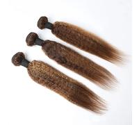 P4/27 Mechas rubias con mechas lisas Yaki, cabello virgen brasileño sin procesar, extensiones para cabello castaño, 1/3/4 paquetes de extensiones para cabello (22 22 22)