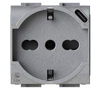 P40 USB3.0 - Toma de corriente schuko tipo P40 con fuente de alimentación USB de 3 amperios con conector tipo C compatible con Bticino LivingLight Tech