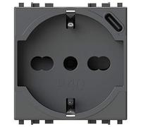 P40 USB3.0 - Toma de corriente schuko tipo P40 con fuente de alimentación USB de 3 amperios con conector tipo C compatible con Vimar Arkè gris