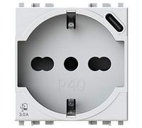 P40 USB3.0 - Toma de corriente schuko tipo P40 con fuente de alimentación USB de 3 amperios con conector tipo C compatible con Vimar Arkè, color blanco