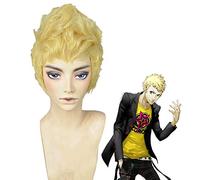 P5 Persona 5 Ryuji Sakamoto Short Milk Blonde Layered Wig Heat Resistant Hair Cosplay Costume Wigs + Free Wig Cap