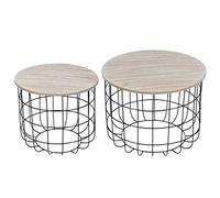 P9IDEDFH 2pcs Living Room Storage Side Table Set Coffee Table with Metal Basket and Wood Tabletop (Picture Color 1)