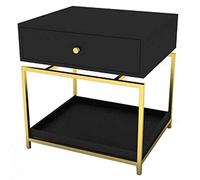 P9IDEDFH Bedside Table Golden Shelf Black Drawer Finish Modern Nightstand Side End Table with Drawer