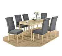 P9IDEDFH Juego de 7 mesas de comedor rectangulares de madera con 6 sillas tapizadas de respaldo alto, estilo de transición (D como se muestra)