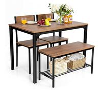 P9IDEDFH Juego de mesa de comedor de 4 piezas, escritorio antiguo, 2 sillas y banco con estante de almacenamiento, marrón/gris (color: D, tamaño: como se muestra) (D como se muestra)