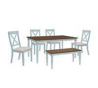 P9IDEDFH Juego de mesa de comedor de madera de 6 piezas con 1 banco y 4 sillas tapizadas, color verde claro (D como se muestra)