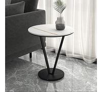 P9IDEDFH Mesa auxiliar Rock Board para sala de estar, sofá, mesa auxiliar, balcón, mesa redonda pequeña, mesa de té pequeña (color: blanco montaña) (Lauren blanco)