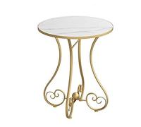 P9IDEDFH Mesa pequeña de hierro forjado, mesa de centro redonda para sala de estar, mesita de noche pequeña, balcón, mesa de té de madera (color: dorado Tamaño: 5060 cm)