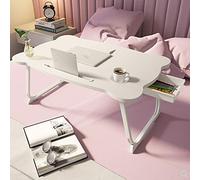 P9IDEDFH Mesa plegable para ordenador portátil, mesa de cama, mesa de sofá, escritorio pequeño con ranura para portavasos, cajón, estudio portátil (color: negro)