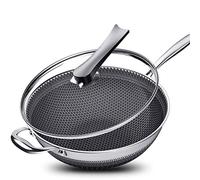 P9IDEDFH Nueva pantalla de doble cara de panal de acero inoxidable wok sin humo de aceite sartén antiadherente utensilios de cocina olla de cocina (tamaño: 34 cm) (34 cm) (34 cm)
