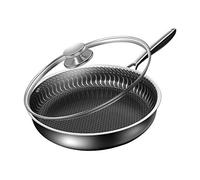 P9IDEDFH Sartén antiadherente de acero inoxidable 316 sin humo de aceite, sartén antiadherente de inducción sin revestimiento, gas universal (color: con tapa, tamaño: 30 cm) (con tapa de 28 cm)