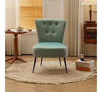 P9IDEDFH Velvet Fabric Upholstered Trundle Chair with Black Metal Legs Dining Room Living Room Bedroom, Light Blue (D 1code)