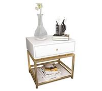 P9IDEDFH White Bedside Table Table Side Table Accent Table with Drawer and Shelf Iron e for Bedroom White