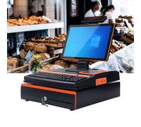 PA-DABAOO Caja Registradora Profesional, Caja Registradora Todo En Uno Con Pantalla Para El Cliente, Monitor De Pantalla Táctil De 15,6", CPU I5, Cajón De Efectivo,Naranja