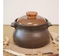 PA-DABAOO Cazuela De Cerámica Natural,Ollas De Barro Con Tapa,Olla De Guisado De Cerámica De Estilo Chino Retro,Tapa De Madera Anti-Escaldado,Adecuado Para Estufas Y Hornos De Gas,2.5l