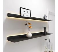 PA-DABAOO Juego De 2 Estantes Flotantes con Luces LED, Estante De Pared para Exhibición Colgante, Estantes Emisores De Luz Montados En La Pared De Metal,Black 60cm