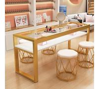 PA-DABAOO Mesa De Manicura Para Técnicos De Uñas Con Cubierta De Vidrio, Estación De Manicura Con Estante Abierto, Mesa De Manicura Doble Con Almacenamiento,B