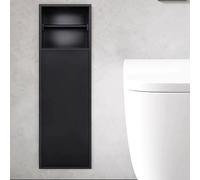 PA-DABAOO Nicho De Ducha De Acero Inoxidable, Portarrollos De Papel Higiénico Empotrado Y Escobillero, Mueble De Baño Multifuncional, Muebles De Renovación De Baño,Black 60cm