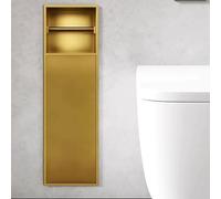 PA-DABAOO Nicho De Ducha De Acero Inoxidable, Portarrollos De Papel Higiénico Empotrado Y Escobillero, Mueble De Baño Multifuncional, Muebles De Renovación De Baño,Gold 60cm