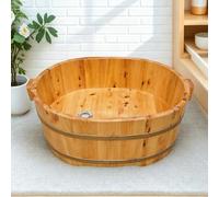 PA-DABAOO Pequeña Bañera De Madera De Cedro, Bañera Doméstica Natural Sin Pintura Para Niños, Bañera Antideslizante Hecha A Mano Con Mango De Madera Maciza Y Válvula De Drenaje,90cm