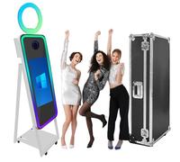 PAAFNN Magic Mirror - Cabina de fotos portátil de 40 pulgadas, pantalla táctil para selfie, fotobooth con anillo de luz, marco LED RGB, funda de vuelo para eventos, alquiler, bodas, fiestas (blanco,