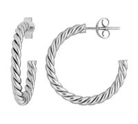Paar Aretes De Aro Semiahuecos De Cuerda 925 Plata Chapada En Rodio 26x3mm