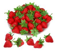 Paaruter 100 Fresas Rojas Artificiales de Plástico para Decorar el Hogar, la Cocina, el Festival, la Fiesta, la Fotografía y el Pastel.