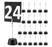Paaruter 24 Clips para Notas Fotográficas con Soporte para Tarjetas con Abrazadera, Soporte para Números de Mesa con Base de Madera, para Decoración de Menús, Bodas y Fiestas