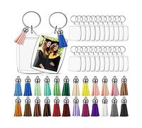 Paaruter 24 Llaveros AcríLicos PhotoFrame con Borlas de 5,6 X 4,0 Cm, AcríLico Transparente en, Proyecto Artesanal DIY