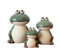 Paaruter 3 Piezas Figuras de la Familia de Ranas Estatua de Rana Figura de Rana de Cerámica en Miniatura Adorno de Rana Animal para Estantería Verde