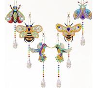 Paaruter 6 Piezas de Hilandero de Viento, Pintura Artesanal, CarillóN de Viento, Adorno Colgante de Pintura de Doble Cara para JardíN (Abejas + Insectos + PáJaros)