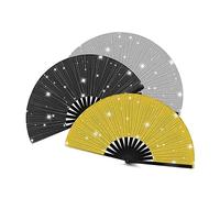 Paaruter Abanico de Mano de 3 Uds, Abanico de Mano con Purpurina, Abanicos Plegables Decorativos, Abanico de Mano para Festivales con Bolsa para Mujer, Fiesta de Baile en Club