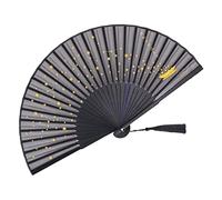 Paaruter Abanico de Mano Plegable PequeñO para Mujer Abanicos de Seda de Bambú de Estilo Vintage JaponéS para Fiesta DecoracióN de Baile de Boda Negro