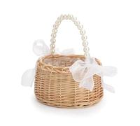 Paaruter Cesta de Flores de Mimbre de Estilo Pastoral con Asa de Perla, Accesorios Elegantes para Decoración de Bodas y del Hogar, Cesta para Niñas de Las Flores