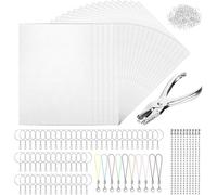 Paaruter Kit de 25 Llaveros de Láminas de Plástico Retráctil para Manualidades con Huella Dactilar, con Perforadora de Anilla de Hierro Abierta para Marcar.