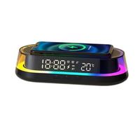 Paaruter Lámpara de Noche con Cargador Inalámbrico y Brillo Ajustable, Lámpara Sinfónica, Lámpara de Escritorio con Reloj Personalizado para Dormitorio, Cargador.