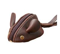 Paaruter Monedero Pequeño Vintage con Cremallera para Hombre y Mujer, Bolsa de Almacenamiento con Diseño de Ratón, Color Marrón Oscuro