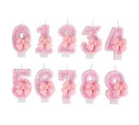 Paaruter Número de Velas Decorativas para Pasteles, Lazo Rosa, Decoración para Tarta de Cumpleaños para Niña, Suministros para Fiestas, Vela Digital 0-9