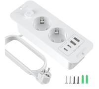 PABANCE - Regleta empotrable de 4 tomas, con 2 conectores USB A y 2 USB C, cable de extensión de 2 m, regleta empotrada para oficina, hogar