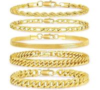 PABBEU 5 unidades de pulsera para hombre de plata, clásica, acero inoxidable, pulsera de plata para hombre, para Navidad, San Valentín, cumpleaños, día del padre, 16.51 cm, 19.05 cm, 21.08 cm, 22.86