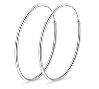 PABBEU Pendientes de aro de plata 925 para mujer, delgados, ligeros, grandes, hipoalergénicos, 30/40/50/60 mm, 30/40/50/60 mm, Plata, No es una piedra preciosa